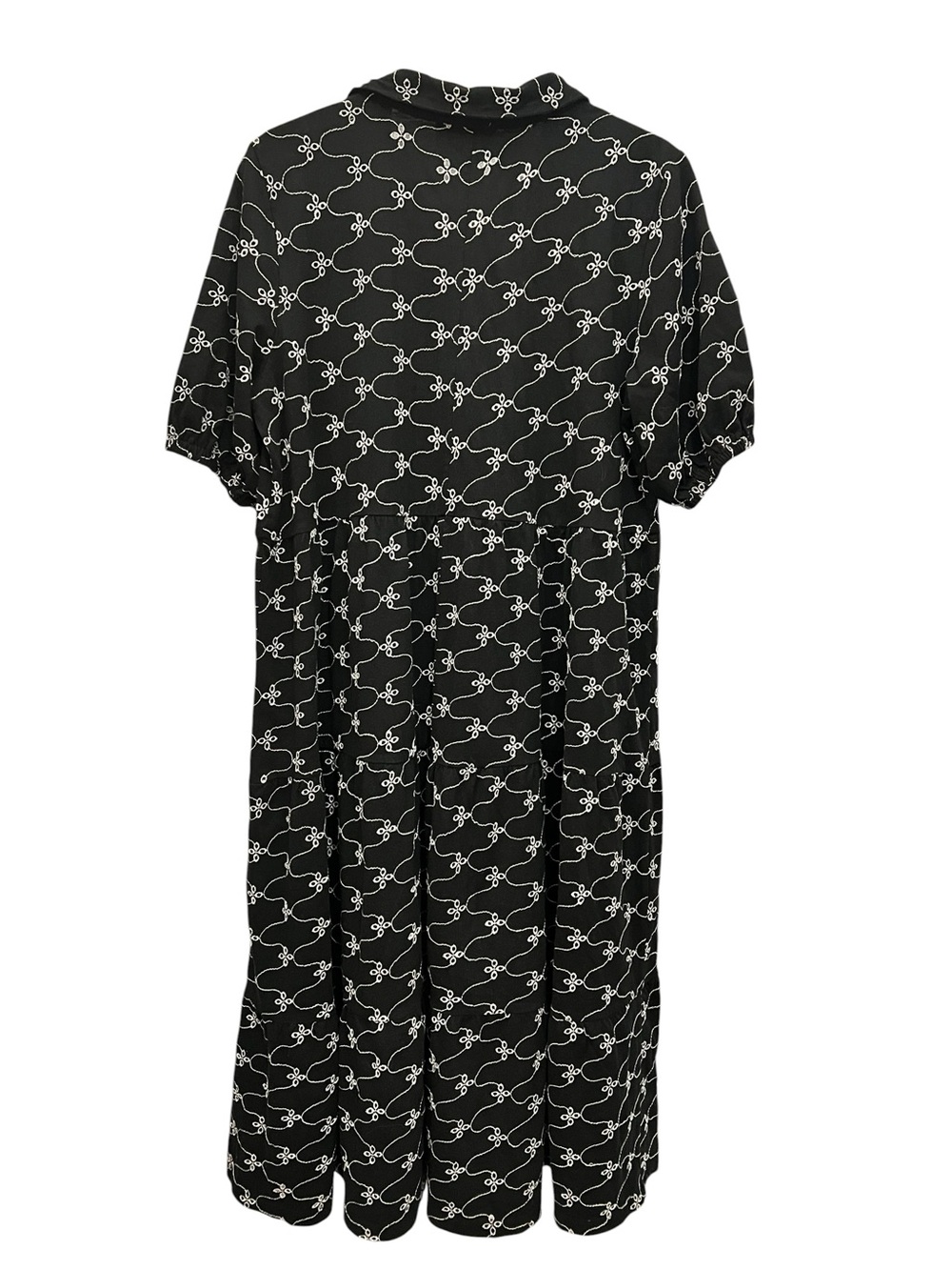 ASOS Black Midi shirt Dress with White embroidered Chain-Link eyelet detail. - Picture 5 of 10